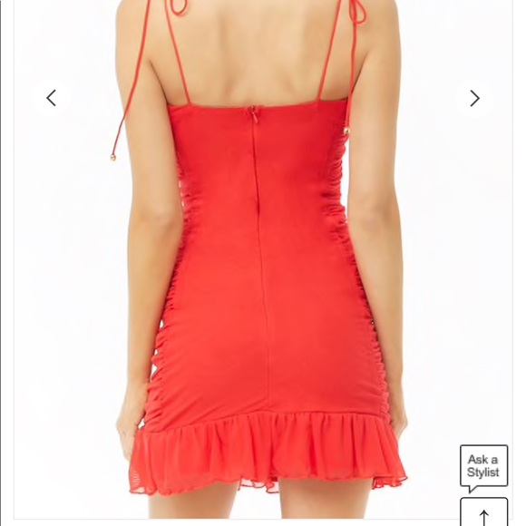 Red ruched frill dress - Picture 3 of 3